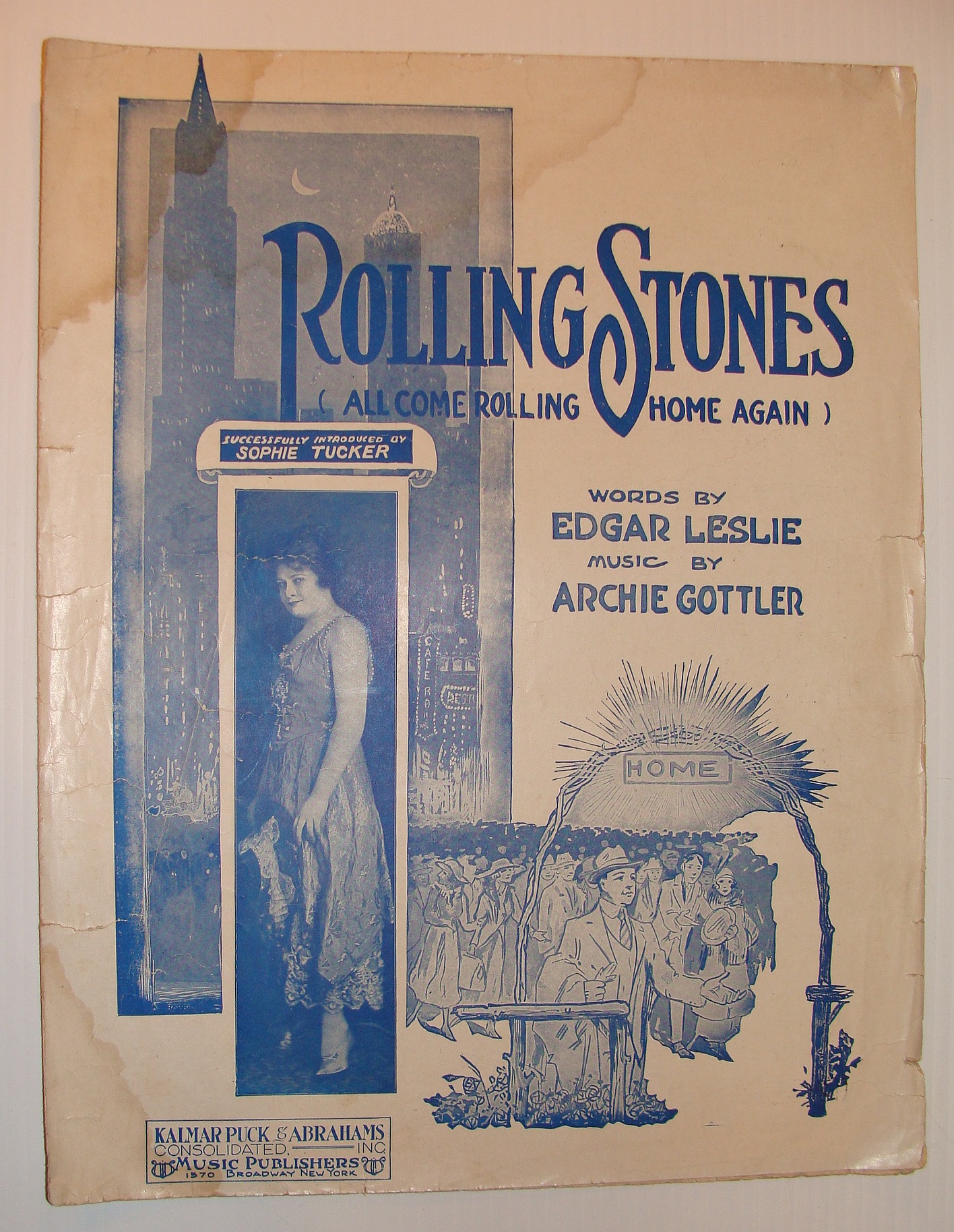 Image for Rolling Stones (All Come Rolling Home Again) - Sheet Music with Cover Photo of Sophie Tucker