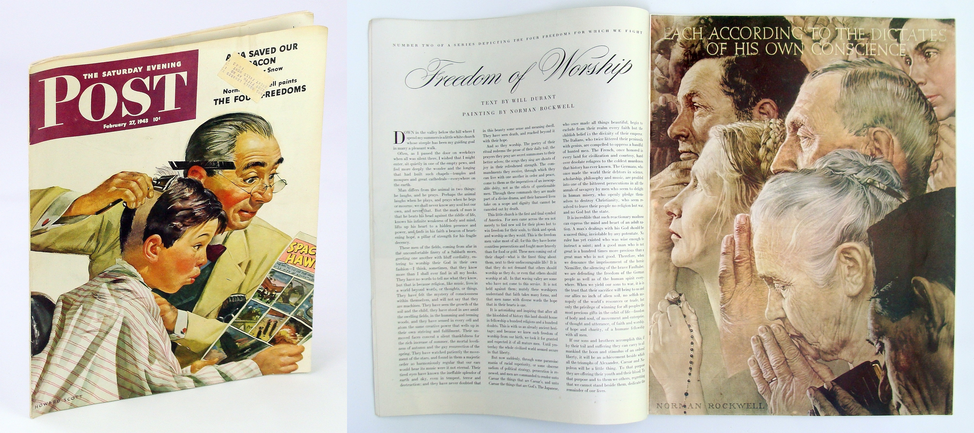 Image for The Saturday Evening Post Magazine, February [Feb.] 27, 1943: Features Norman Rockwell's Classic "Freedom of Worship" Illustration Vol. 215, No. 35