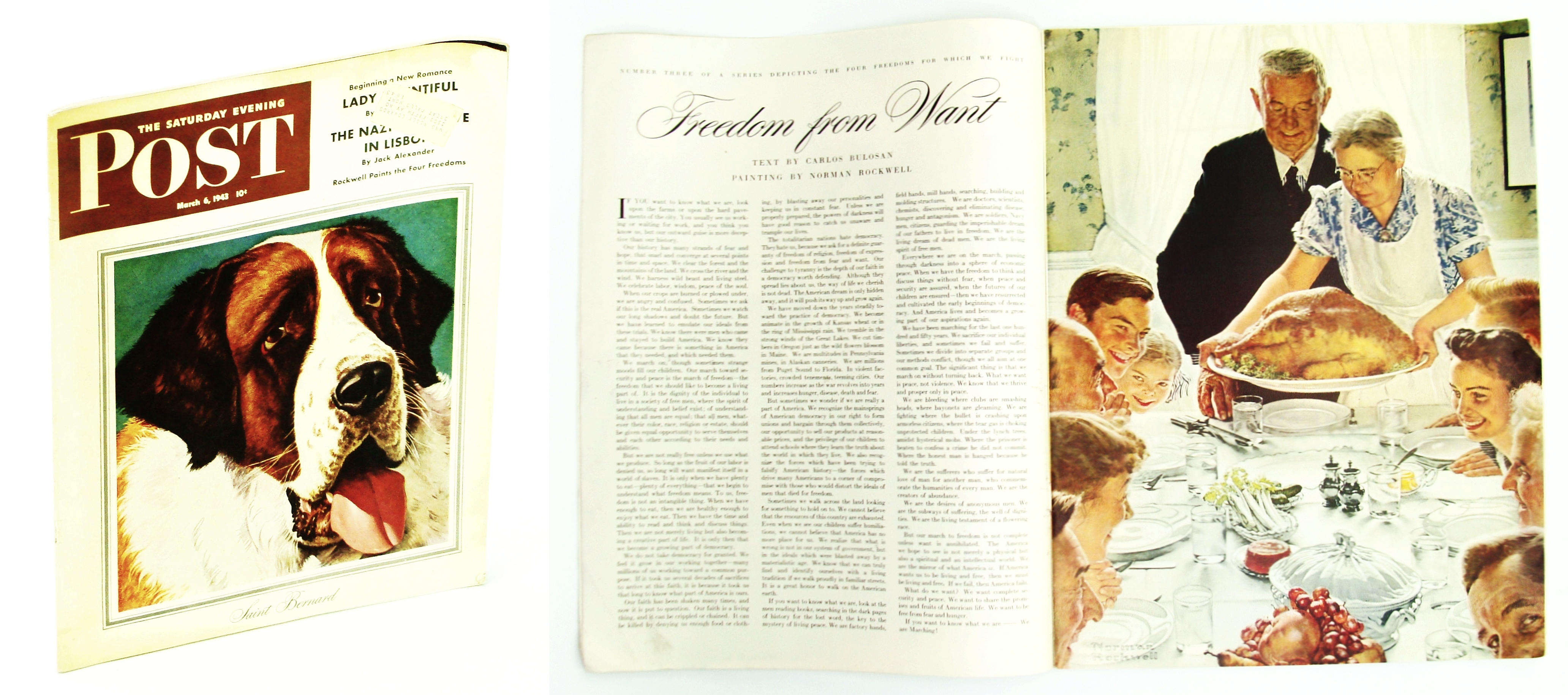 Image for The Saturday Evening Post Magazine, March [Mar.] 6, 1943: Features Norman Rockwell's Classic "Freedom From Want" Illustration Vol 215, No. 36