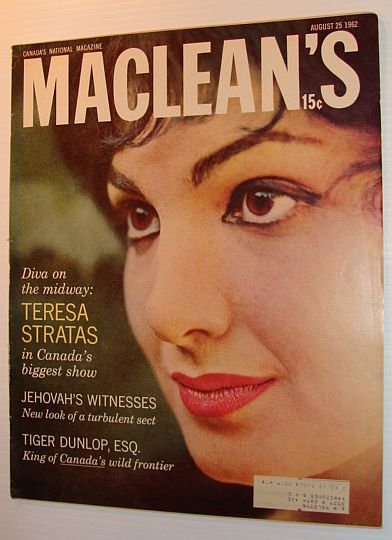 Image for Maclean's Magazine, August 25, 1962 - Teresa Stratas Cover Photo