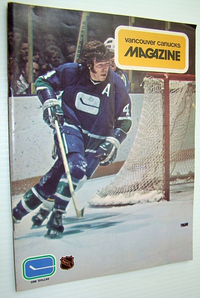 Image for Vancouver Canucks Magazine, September 25, 1973 - Great Colour Photo of Barry Wilkins Coming Around His Net