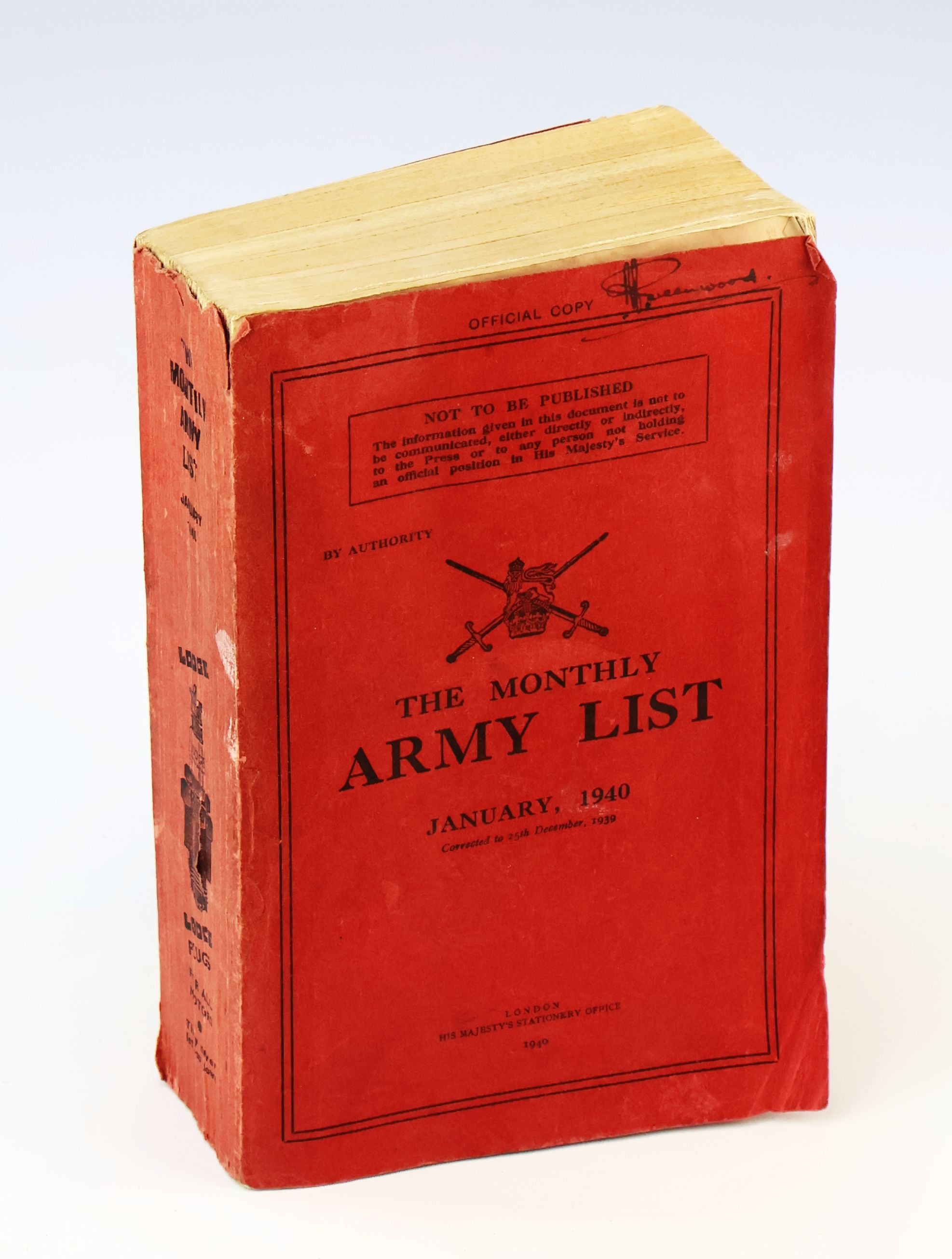 The Monthly Army List, January, 1940, Corrected to 25th December, 1939