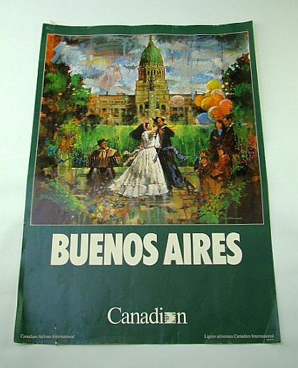 Image for Canadian Airlines International (CAI) Advertising Poster - Buenos Aires (Argentina) (ADV116 7/87) - With Colour Illustration By Stewart Sherwood