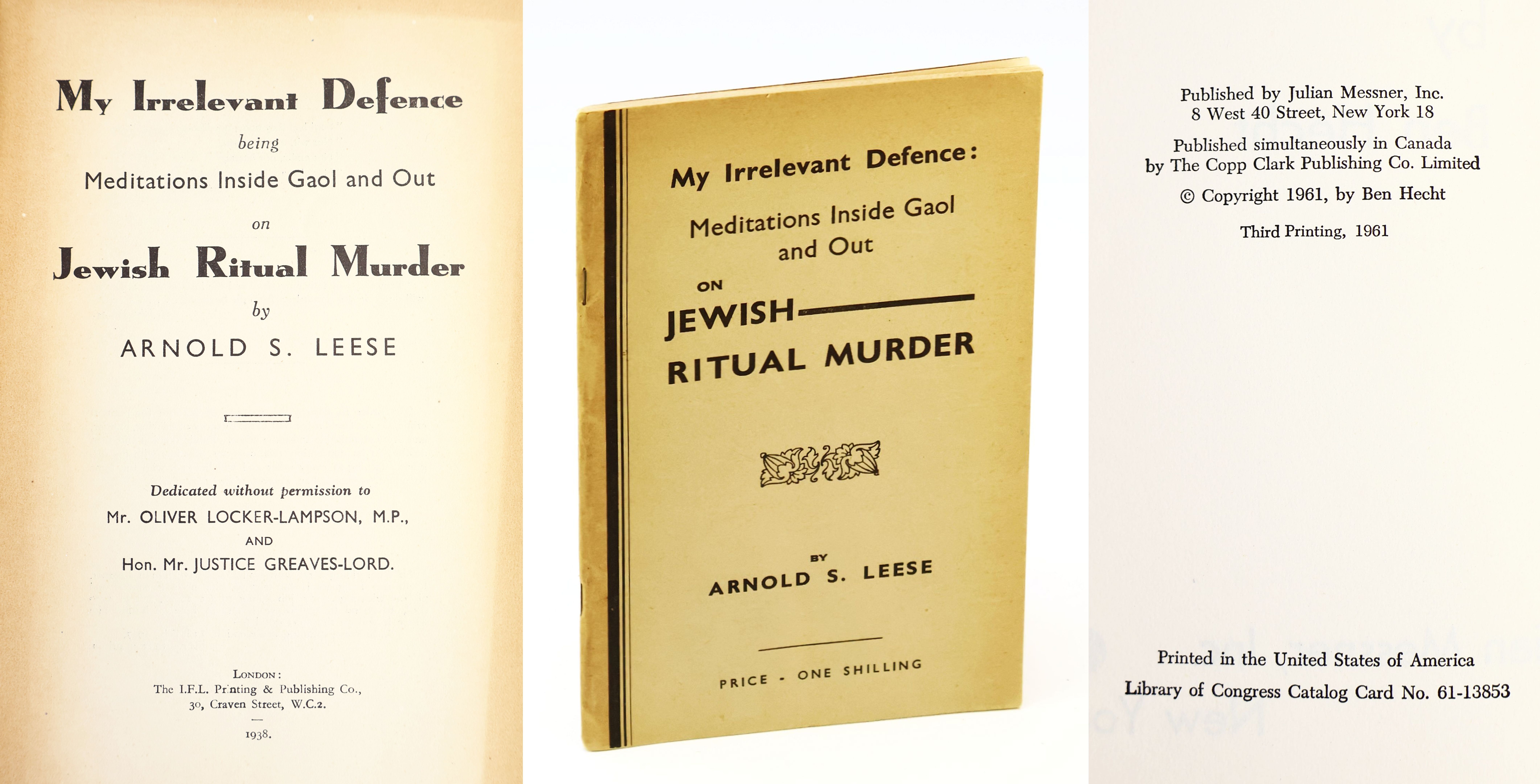 My Irrelevant Defence: Meditations Inside Gaol and Out on Jewish Ritual Murder