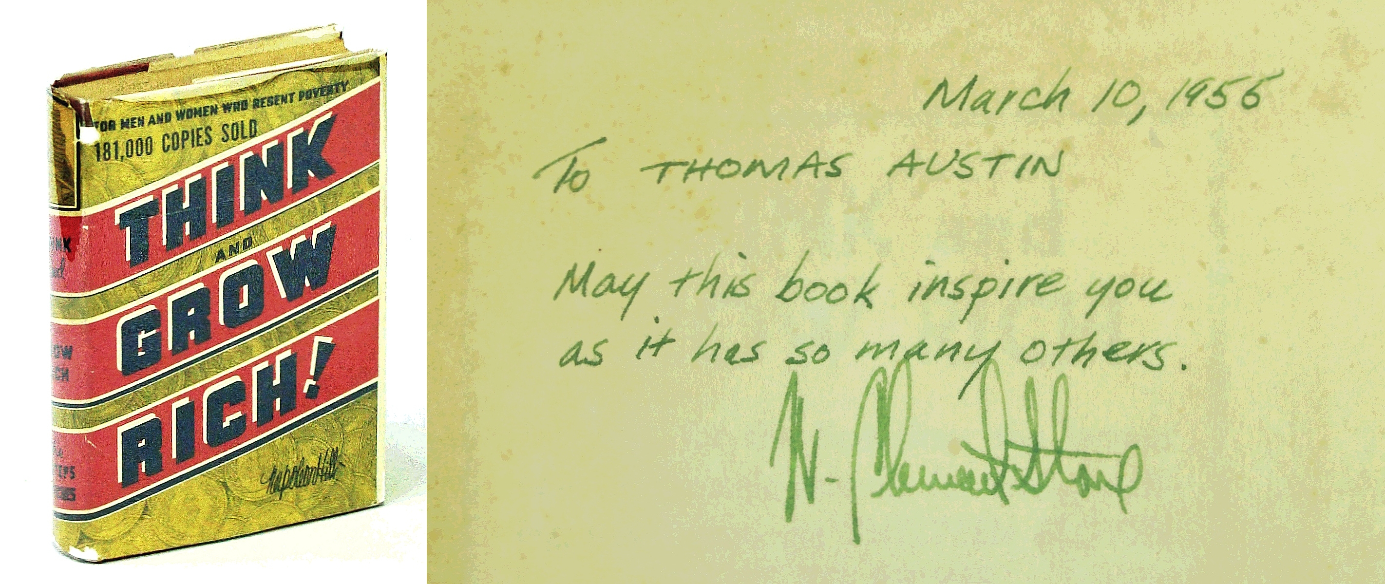 Image for Think and Grow Rich - Signed and Inscribed By W. Clement Stone