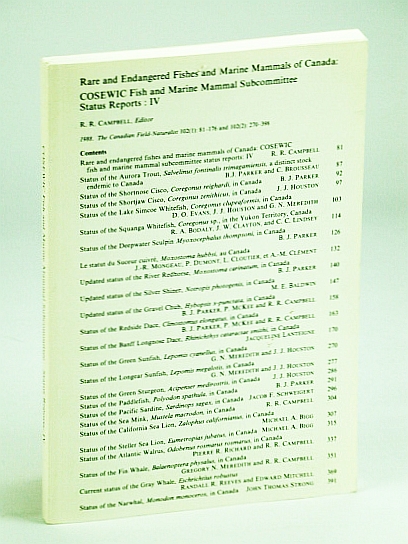 Image for Rare and Engangered Fishes and Marine Mammals of Canada: COSEWIC Fish and Marine Mammal Subcommittee Status Reports: IV, 1988