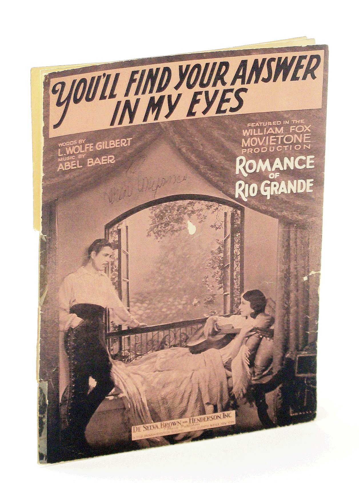 Image for You'll Find Your Answer In My Eyes Vintage 1929 Sheet Music from the movie Romance of Rio Grande