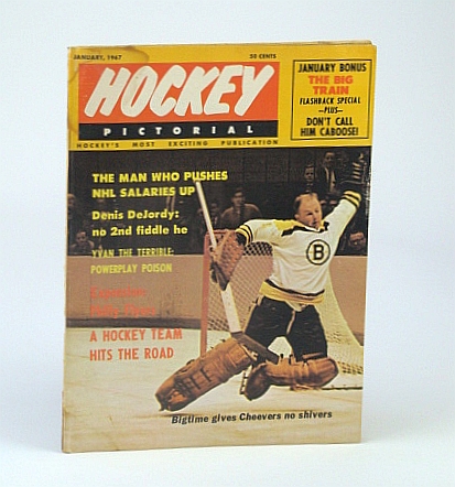 Image for Hockey Pictorial Magazine, January (Jan.) 1967, Vol. 12, No. 4 - Action Cover Photo of Gerry Cheevers Without Mask