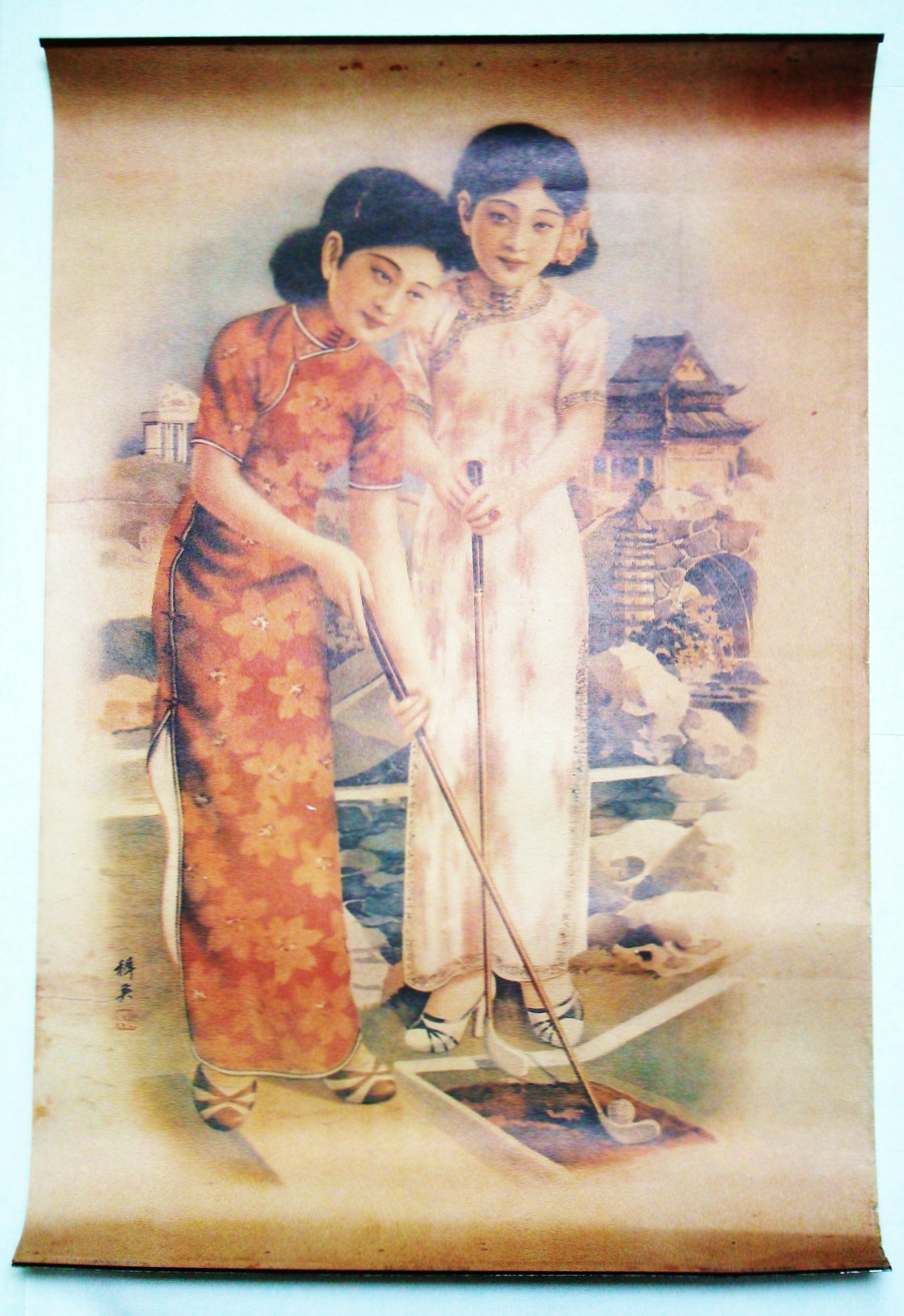 Image for Chinese / Shanghai Replica Advertising Poster Featuring Two Young Lovelies Playing Mini-Golf