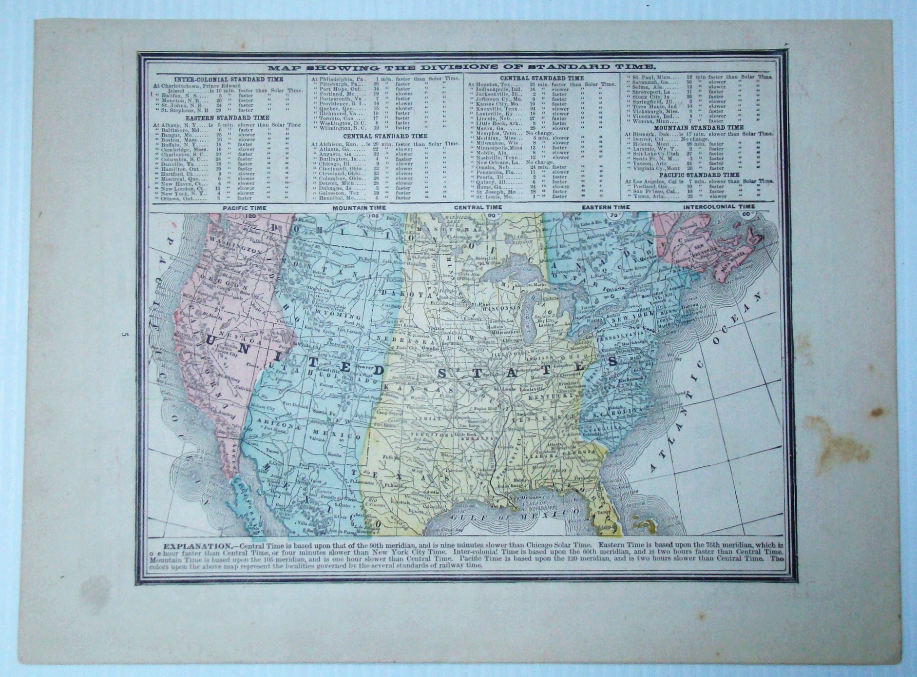 Image for 1889 Color Map of the Lower 48 States of the United States (U.S.A.) Indicating Divisions of Standard Time
