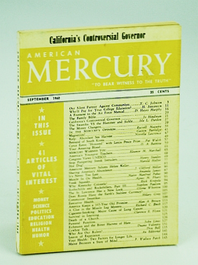 Image for American Mercury Magazine, "To Bear Witness To The Truth", September (Sept.) 1960, Volume XCI No. 440 - California's Controversial Governor / Rothschilds and Rockefellers / Reinhard Gehlen