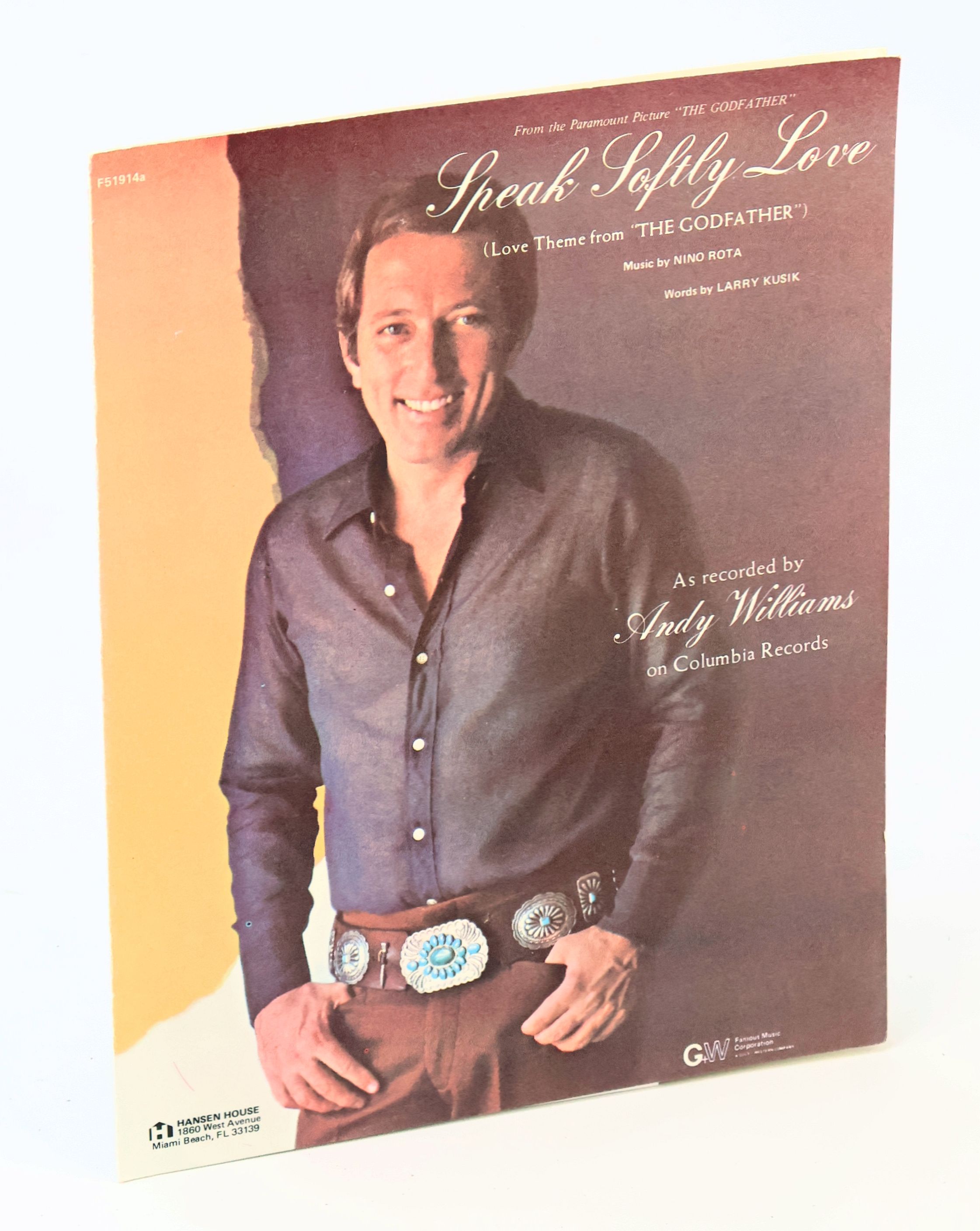 Speak Softly Love (Love Theme from 'THE GODFATHER') - As Recorded by Andy Williams: Piano Sheet Music With Lyrics and Guitar Chords
