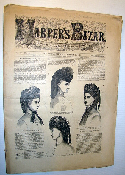 Image for Harper's Bazar (Bazaar) Magazine, October 28 1871 - A Repository of Fashion, Pleasure, and Instruction