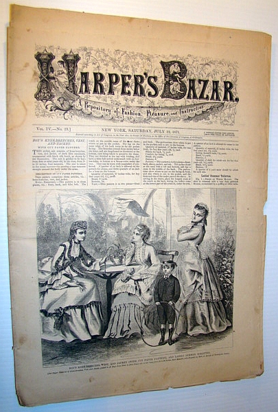 Image for Harper's Bazar (Bazaar) Magazine, 22 July, 1871 - A Repository of Fashion, Pleasure, and Instruction