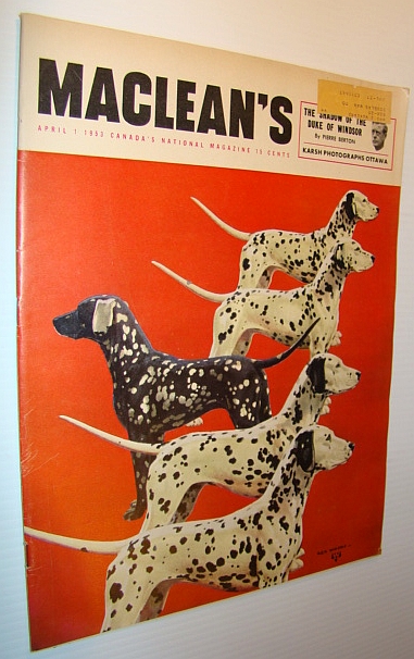 Image for Maclean's Magazine, April 1, 1953 - Dalmations on Cover / Joseph Howe