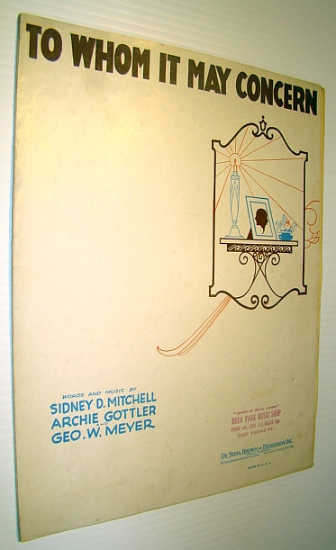 Image for To Whom it May Concern - Sheet Music for Piano and Voice with Ukulele Chords